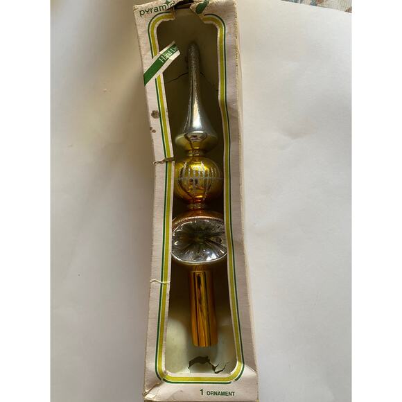 Vintage 11" Gold and Silver‎ Glitter Glass Indent Tree Topper Christmas Rauch 92 - Picture 5 of 9